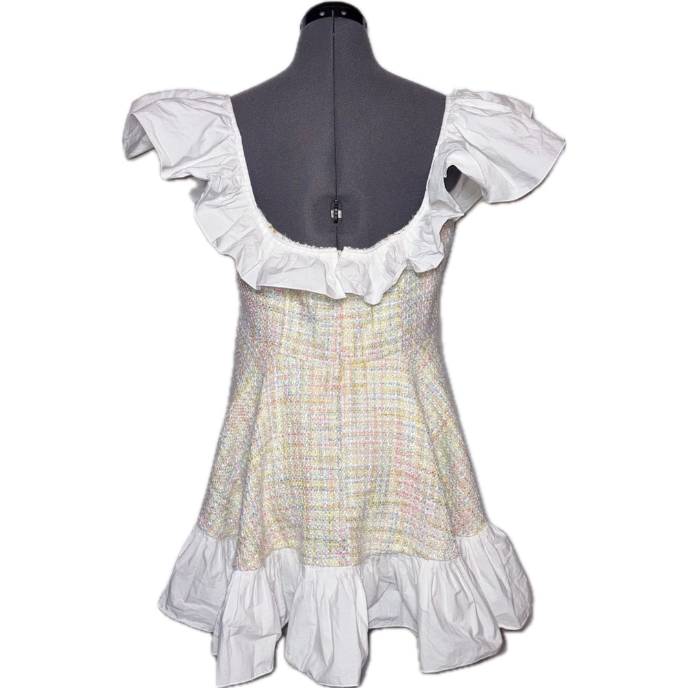 ASOS Luxe Pastel Tweed Ruffle Coquette Mini Dress B38 W33 H48 L26.5 Size 12 - Picture 3 of 12